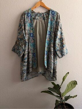 Soft Surroundings S/M Blue Embroidered Medina Paisley Open Front Jacket/kimono